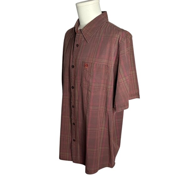 Ripcurl Button Up Short Sleeve Shirt XL Brown Plaid Casual Pocket Cotton - Picture 5 of 7
